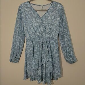 ePretty Blue Long Sleeve V-Neck Sundress